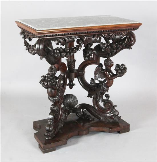 A 17th century style Italian walnut console table, W.2ft 9in. D.1ft 6in. H.3ft